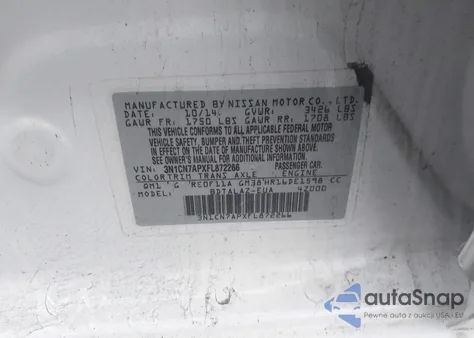 2015 Nissan Versa 1.6 S+ z USA, uszkodzony, nr VIN 3N1CN7APXFL872266